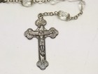 Vtg Rosary Crystal Glass Beads Crucifix Religious Catholic Silver Tone D5997