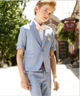 Bespoke Light Blue Boys Short Suits Set Half Sleeve Jacket Wedding Page Boy Suit