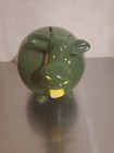 Green John Deere Moo Cow Ceramic Coin Bank  As Is 
