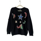 Vintage 90   s Silk Knit Celestial Sweater Sz Medium Moon Start Sequins Holidays
