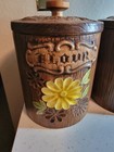 Vintage Treasure Craft Canister Set Of 4 1960s Ceramic Brown Wood Grain Usa Ec