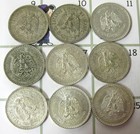 Nine Silver Mexico Un Peso Coins Early Dates One Pesos