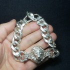 Rare Chinese Tibetan Silver Hand Cast Lion Statue Bracelet Man Boy Jewel Gift