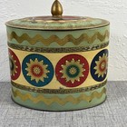 Vintage Embossed Oval Multicolored Tin-sunburst Style Pattern W  Lid  Mcm