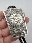Vintage Navajo Sterling Silver Stamped Sunface Detailed Bolo Tie 2 5 8 