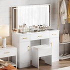 Vanity Makeup Desk Dressing Table Led Lighted Mirror With Stool   Power Outlet