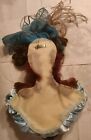 Vtg  Clay Art Usa Glazed Ceramic Art Deco Woman Mask For Wall   Feathers G2-981
