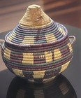 Large Vintage African Handwoven Lidded Storage Basket Tribal Woven Decor 18   