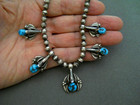 Old Native American Navajo Kingman Turquoise Nugget Sterlin Silver Bead Necklace