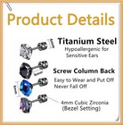 4 Pairs Titanium Screw Back Surgical Stainless Steel Earrings For Women Men