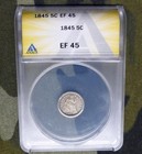 1845 Anacs Ef 45 Liberty Seated Silver Half Dime  Usa Silver 1 2 Dime Coin