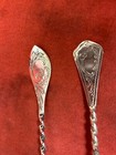 Pair Vintage Norwegian 830s Silver Bright Cut Twisted Handle 5 3 4  Teaspoons 