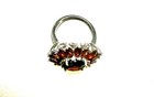 Vintage Sunflower Sterling Silver Ring Center Round Marquise-cut Dark Red Gems