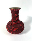 Vintage Chinese Red Cinnabar Lacquer Hand Carved Vase 7 