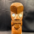 Vintage Hand Carved Wooden Tiki Statue Abalone Shell Eyes Polynesian Folk Art