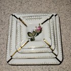 Vintage Nesting Ashtrays Ceramic Floral Rose Gold Accent Square Decorative 