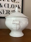 Atq vtg French White Ironstone Soup Tureen With Lid - 11 1 4  T X 8 5 8  D
