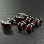 Burgundy Stone Cufflinks And Dress Shirt Studs Set Men Wedding Essential