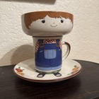 Folk Art Children   s Stoneware Dish Set Plate Bowl Mug Folk Art Nwot Vintage