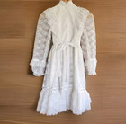 Vintage Mini World Dress Girls Size 10 White Lace Layered Long Sleeves Formal