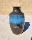 Vintage Studio Art Pottery 8  Vase Blue Black Glaze Artist Signed