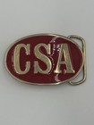 Vintage Csa Belt Buckle Red   Gold Oval Metal Western Cowboy Rodeo Accessory