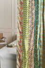 2 Pcs Indian Sari Patchwork Curtain Drape Window Decor Green Silk Sari Curtain
