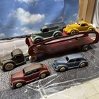Vintage Large Arcade Cast Iron Car Carrier   Hauler W  4 Arcade Vehicles