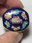 Vintage Cloisonne Enamel Brass Octagon Flowers Floral Trinket Pill Box 1 25 