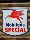 Vintage Mobil Porcelain Sign Old Mobilgas Special Gas Pump Shield 12  Motor Oil