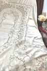 Vtg Madeira Banquet Tablecloth Linen  Lace Cutwork Embroidery 103x68 8 Napkins