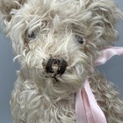 Vintage Mohair Jointed Teddy Bear Bow Brown Fur Glass Eyes Mid-century