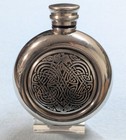 St Justin 3 Oz Round Pewter Hip Flask  Embossed Celtic Aberlemno Knot Pattern