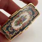 Vtg Lipstick Holder Flip Up Lid Porcelain Floral Rose Flowers In Gold Tone Japan