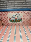 Vintage 1950s J  Chein Tin Pink Baby Doll Bed With Sheep Theme