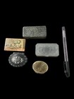 5 X Collection Of Antique Snuff Boxes Vinaigrette Sterling pewter paper Mache