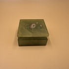 Green Agate Stone Vtg Square Hinged Flower Trinket Ring Box