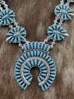 Navajo Handmade Sterling Silver Turquoise Squash Blossom Necklace 22    Mathilda B