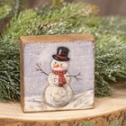 New Primitive Snowman Wood Block Shelf Sitter 3 x3 x 1   Christmas Winter