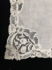 Vtg Victorian Brussels Lace Handkerchief Pure Linen White Wedding Bridal Batiste