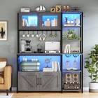 Bakers Rack With Led Light  Kitchen Microwave Stand With Storage  glass Cabinet