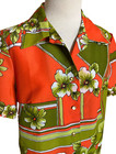 Vintage Hawaiian Blouse Top Shirt Womens Large Orange Green Floral Retro 1970s