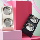 Stainless Steel Elevated Double Pet Feeder Dog Cat Water   Food Dish W  Stand