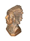 Vintage 5  Cast Metal Indian Head Chief Coin Bank With Stopper Marked 82 Crack
