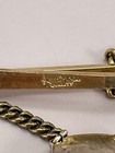 Vintage Kreisler Tie Clip Bar With Chain Blue Glass Cabochon Sterling Setting