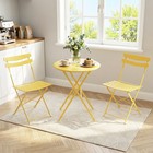 Space-saving 3-piece Collapsible Patio Bistro Set Metal Table   2 Folding Chairs