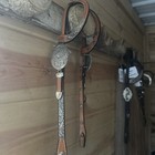 Exquisite  Vintage  Silver  2 Ear Medium Oil Show Headstall Sterling Overlay