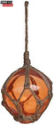 Hampton Nautical Orange Japanese Glass Ball Fishing Float With Brown Netting Dec