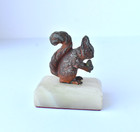 Vintage Antique Cold Painted Bronze Squirrel Onyx Base Sculpture Spelter Figure