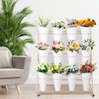 Heavy Duty Metal Flower Display Stand With Buckets Moving Florist Bouquet Shelf